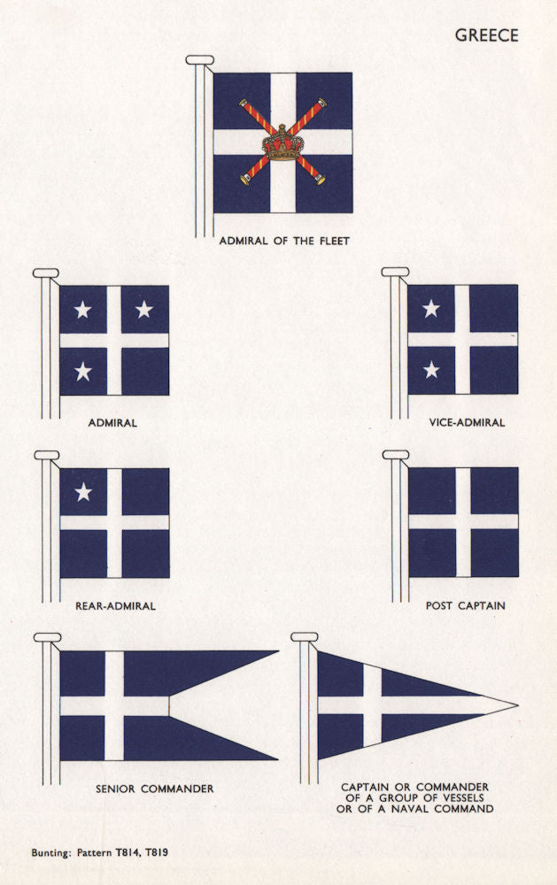 GREECE FLAGS. Admiral of Fleet. Vice/Rear-Admiral. Post Captain. Commander 1958
